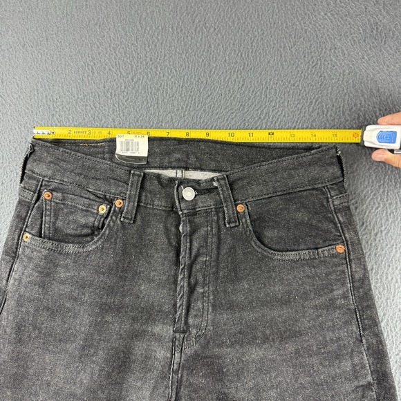 Levis 501 Jeans Mens 30x34 Black Button Fly Straight Stretch Denim Grunge NEW - Picture 8 of 12